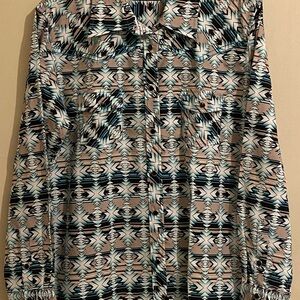 Cowgirl Hardware Women’s Aztec Print Snap-Up Shirt - Blue, Black, Cream